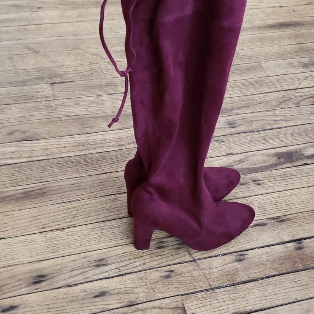 maroon over the knee boots